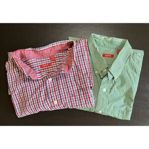 Lot Of 2 IZOD Men's 2XL Button-Down Long Sleeve Shirts Flip Cuffs Plaid Stripes